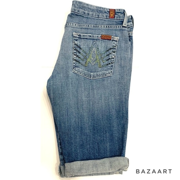 7 For All Mankind Light Wash cropped Bermuda jeans - Picture 3 of 7